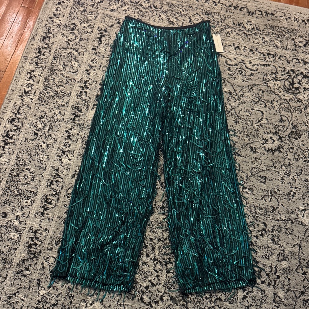 Shimmering Teal sequin fringe Maeve Pants